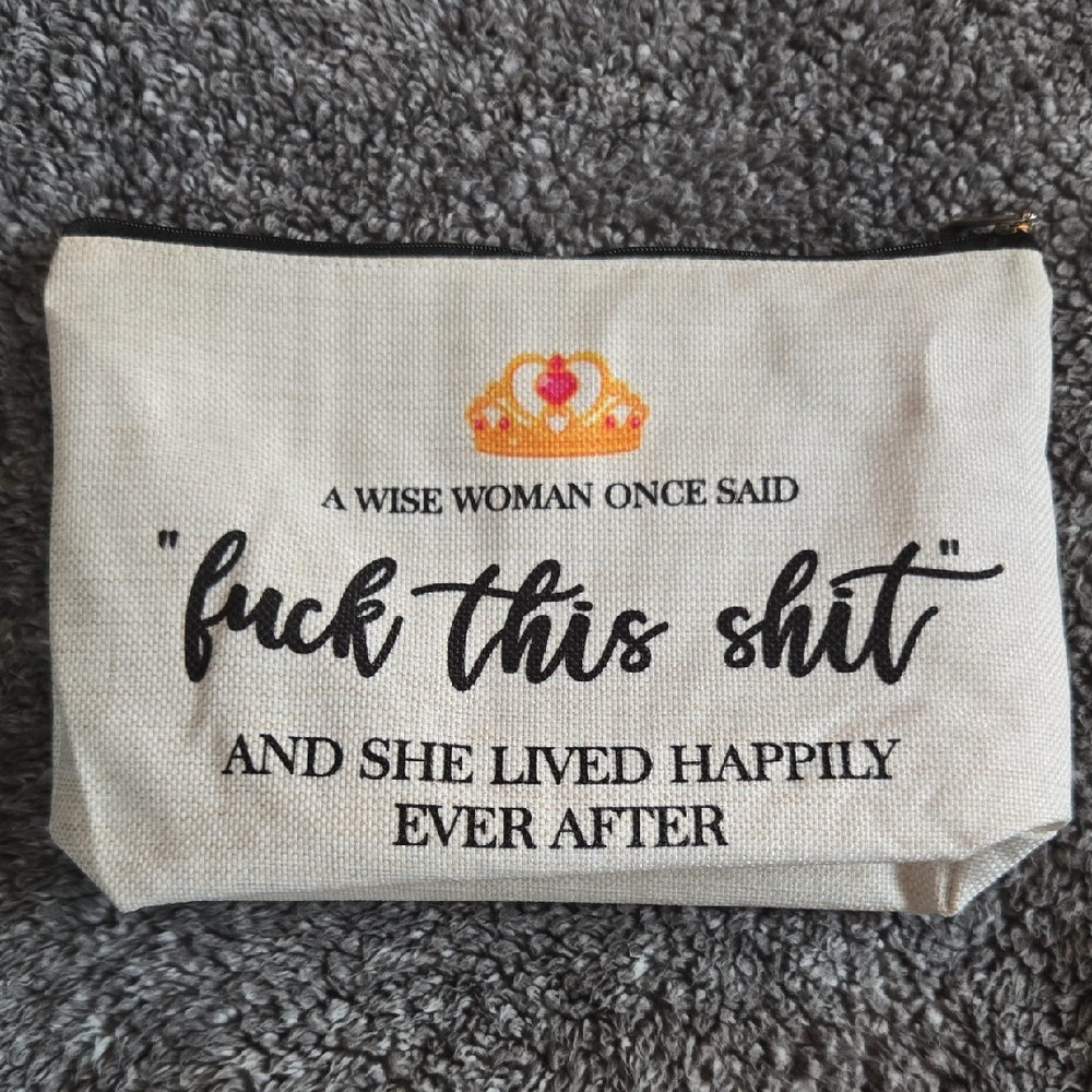 Crown Print Beige Makeup Pouch